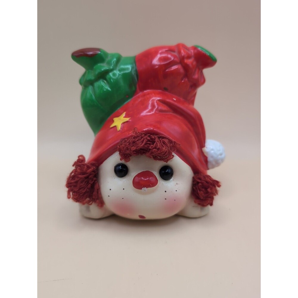 Clown Piggy Bank Vintage Taiwan Gifts “Around the World” Red Yarn Hair - Chipped